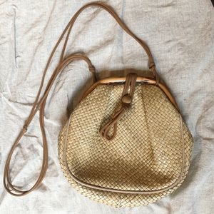 Vintage bamboo and straw crossbody purse